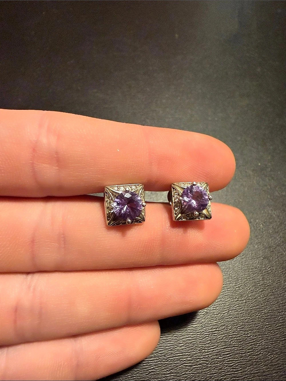 Purple Square Gemstone Stud Earrings